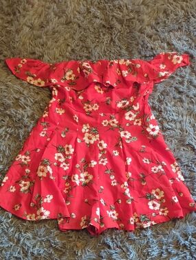 Red Floral Off-Shoulder Romper